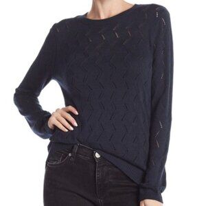 NWT 14th & Union Pointelle Crew Neck Sweater Navy Blue Sweater P4370